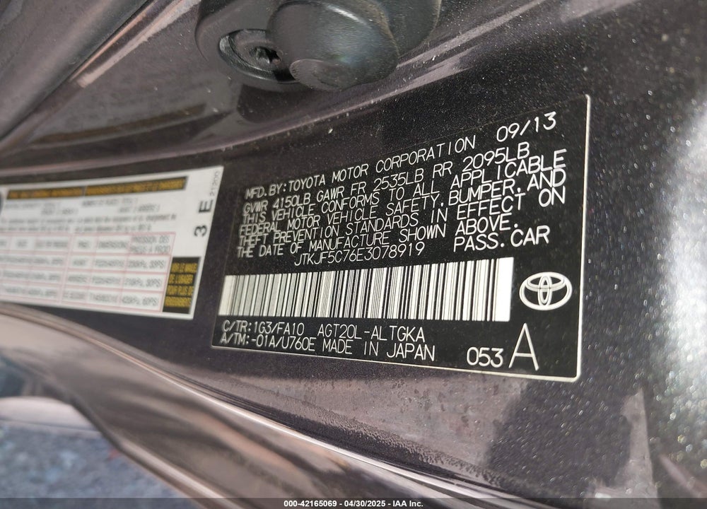2014 SCION TC VIN: JTKJF5C76E3078919