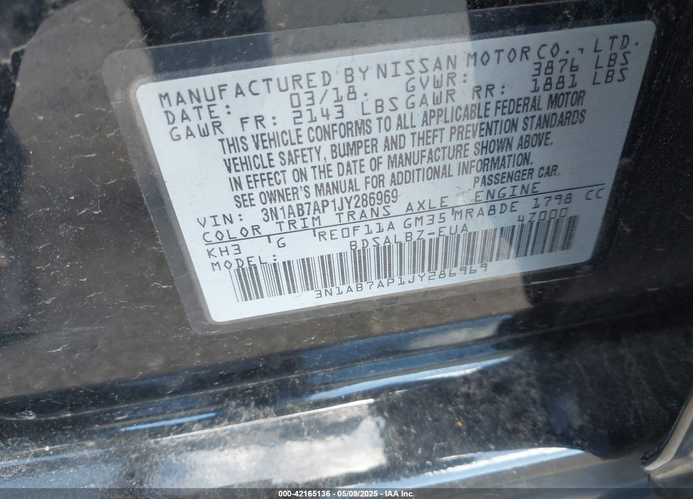 2018 NISSAN SENTRA VIN: 3N1AB7AP1JY286969