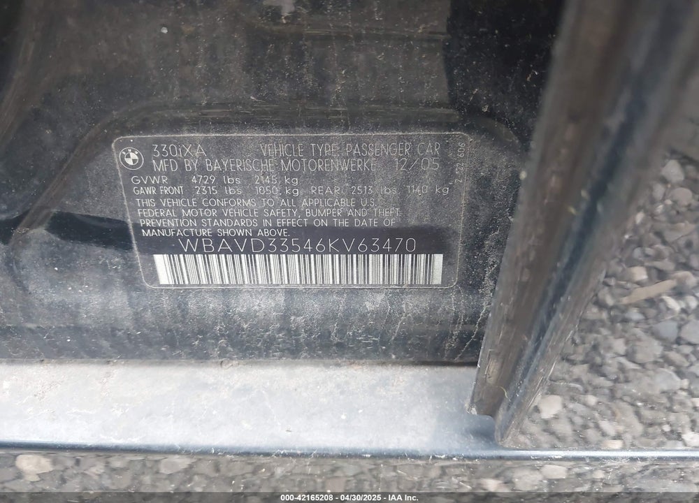 2006 BMW 330XI VIN: WBAVD33546KV63470