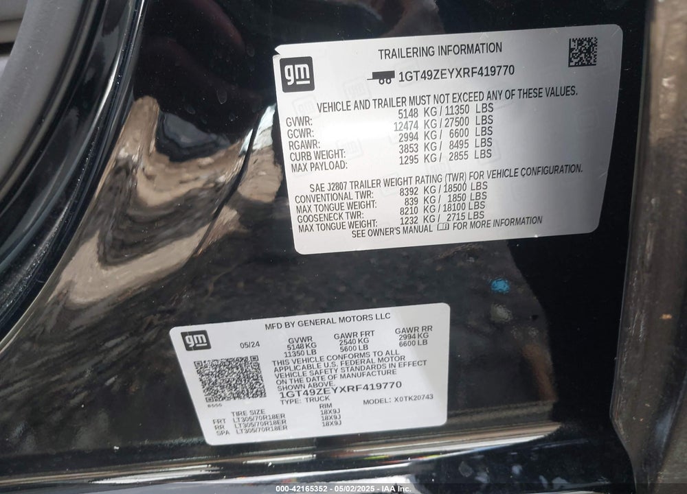2024 GMC SIERRA 2500HD VIN: 1GT49ZEYXRF419770