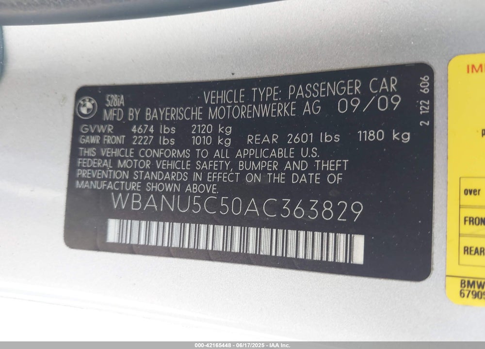 2010 BMW 528I VIN: WBANU5C50AC363829