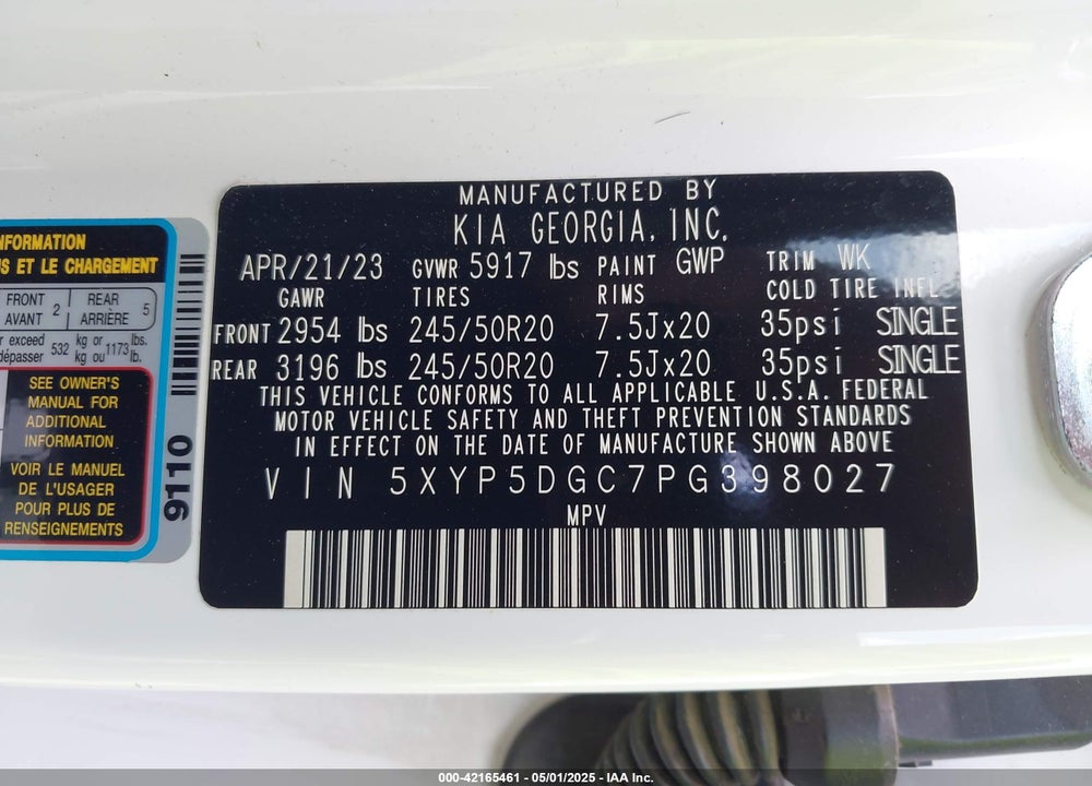2023 KIA TELLURIDE VIN: 5XYP5DGC7PG398027