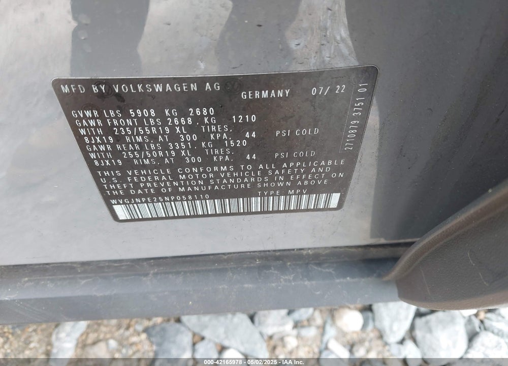 2022 VOLKSWAGEN ID.4 VIN: WVGJNPE25NP058110