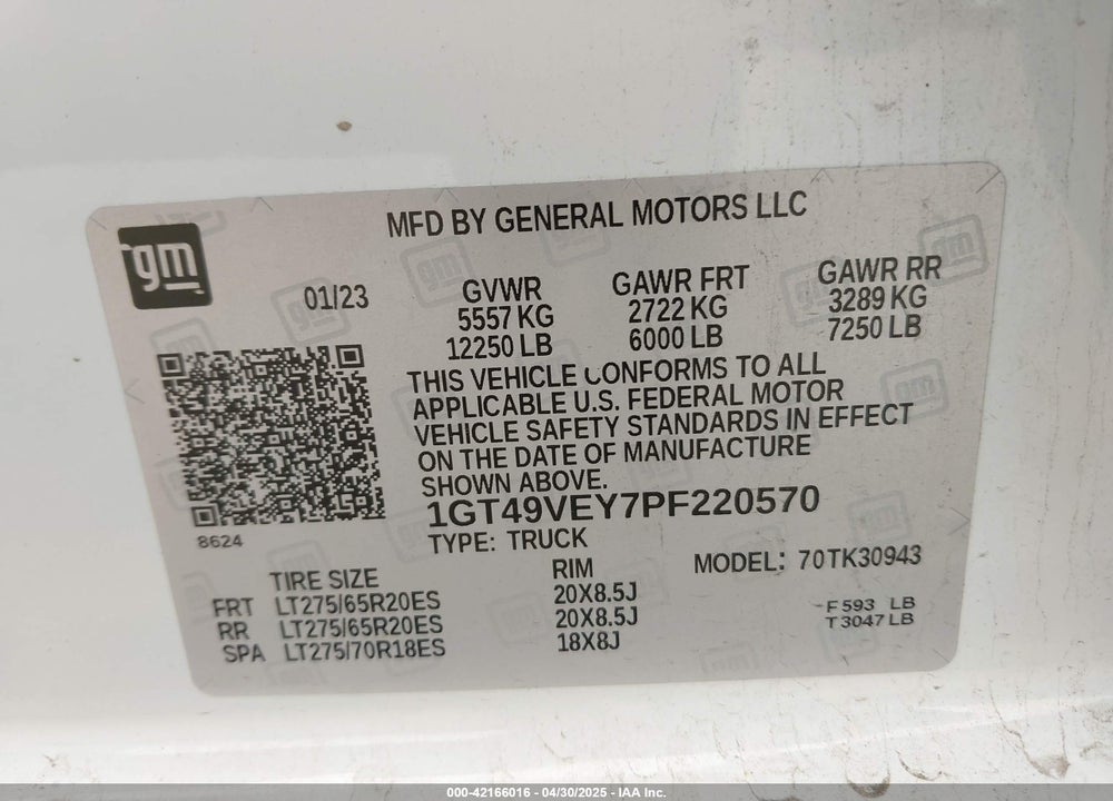 2023 GMC SIERRA 3500HD 4WD  LONG BED AT4 VIN: 1GT49VEY7PF220570