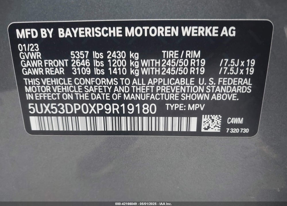 2023 BMW X3 VIN: 5UX53DP0XP9R19180