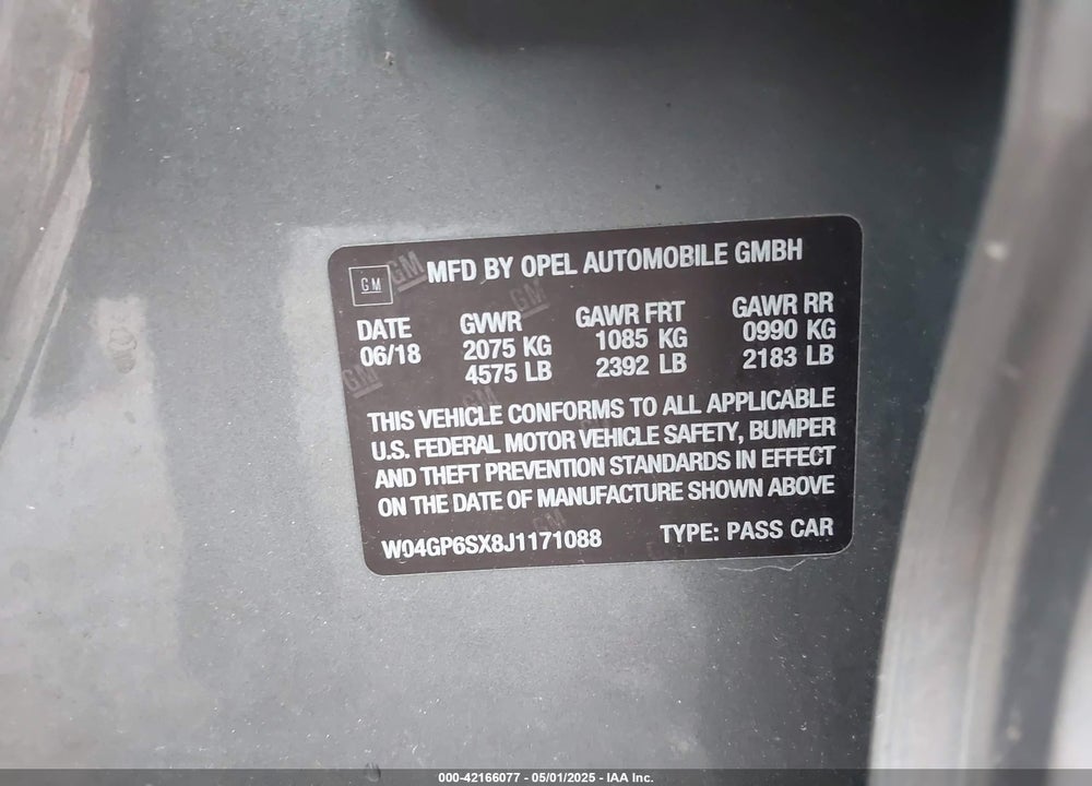 2018 BUICK REGAL SPORTBACK ESSENCE VIN: W04GP6SX8J1171088