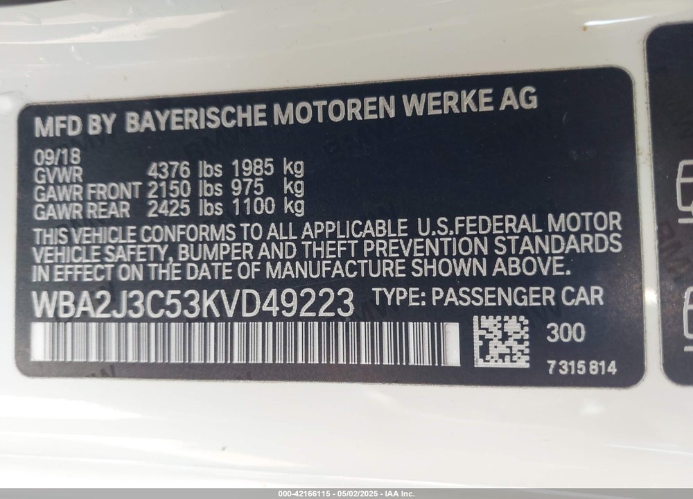 2019 BMW 230I XDRIVE VIN: WBA2J3C53KVD49223