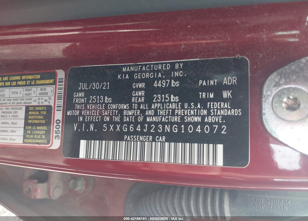2022 KIA K5 GT LINE VIN: 5XXG64J23NG104072