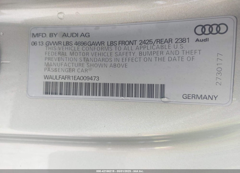 2014 AUDI A5 2.0T PREMIUM VIN: WAULFAFR1EA009473