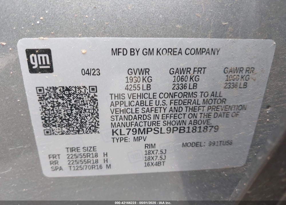 2023 CHEVROLET TRAILBLAZER VIN: KL79MPSL9PB181879