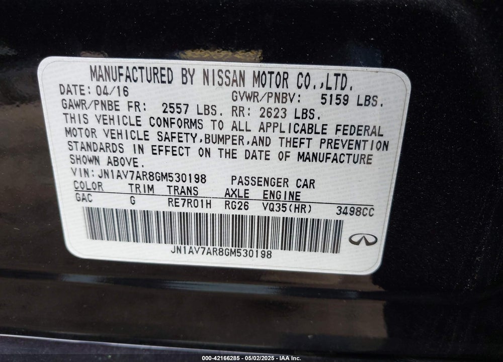 2016 INFINITI Q50 HYBRID VIN: JN1AV7AR8GM530198