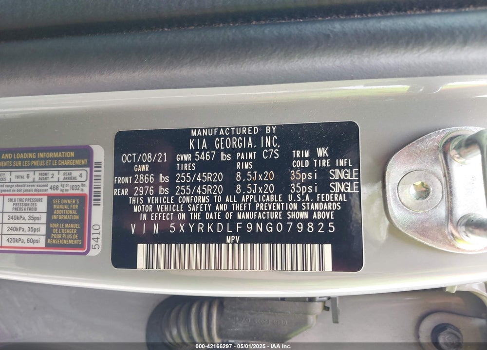 2022 KIA SORENTO VIN: 5XYRKDLF9NG079825