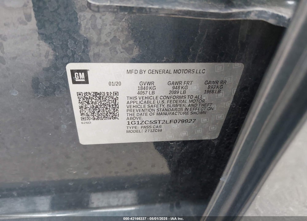 2020 CHEVROLET MALIBU VIN: 1G1ZC5ST2LF079927