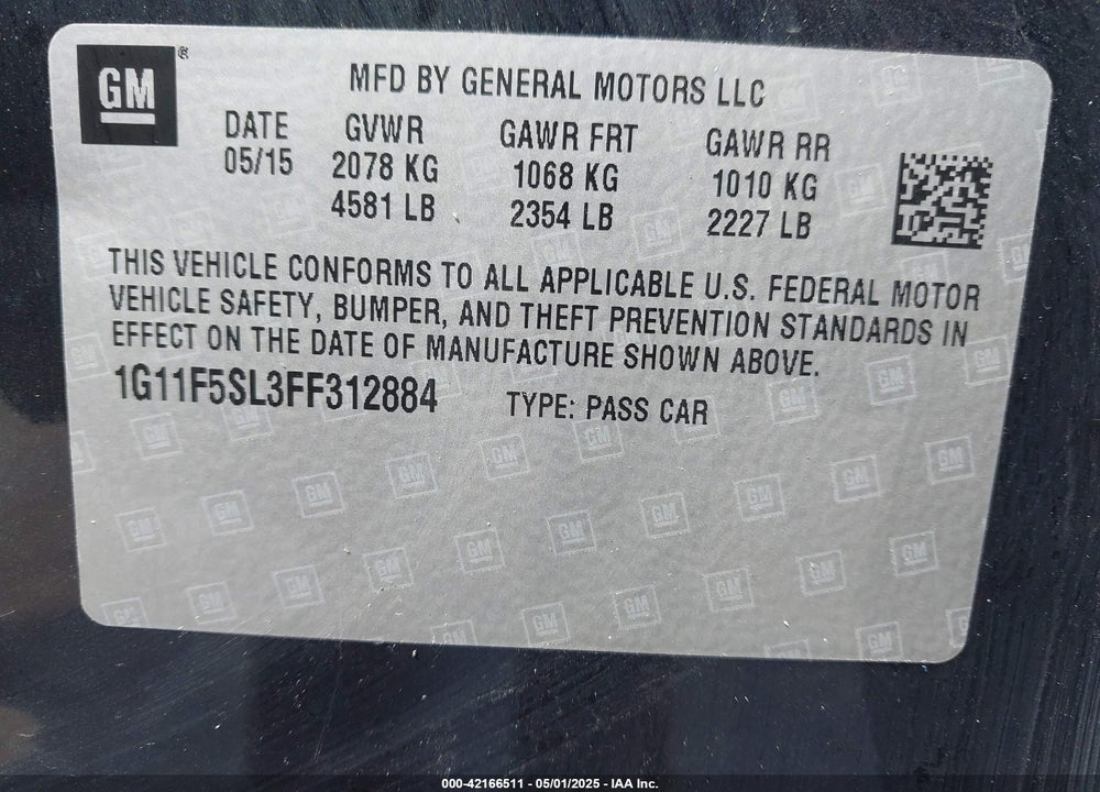 2015 CHEVROLET MALIBU VIN: 1G11F5SL3FF312884