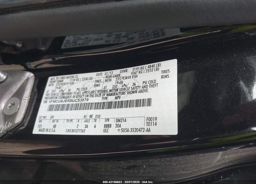 2013 FORD ESCAPE VIN: 1FMCU9J9XDUC53579