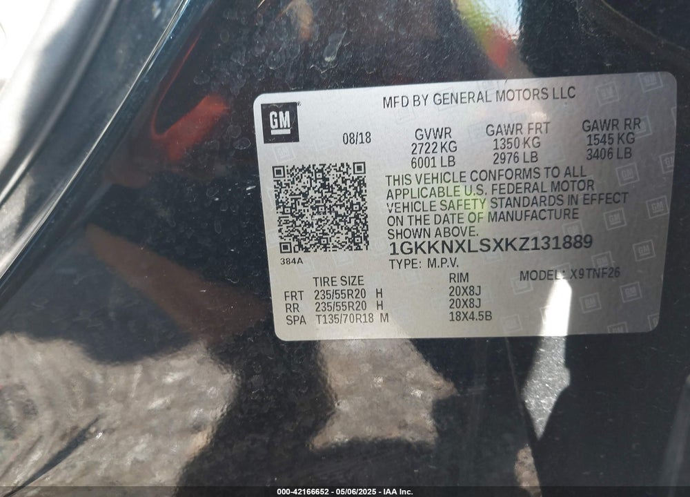2019 GMC ACADIA VIN: 1GKKNXLSXKZ131889