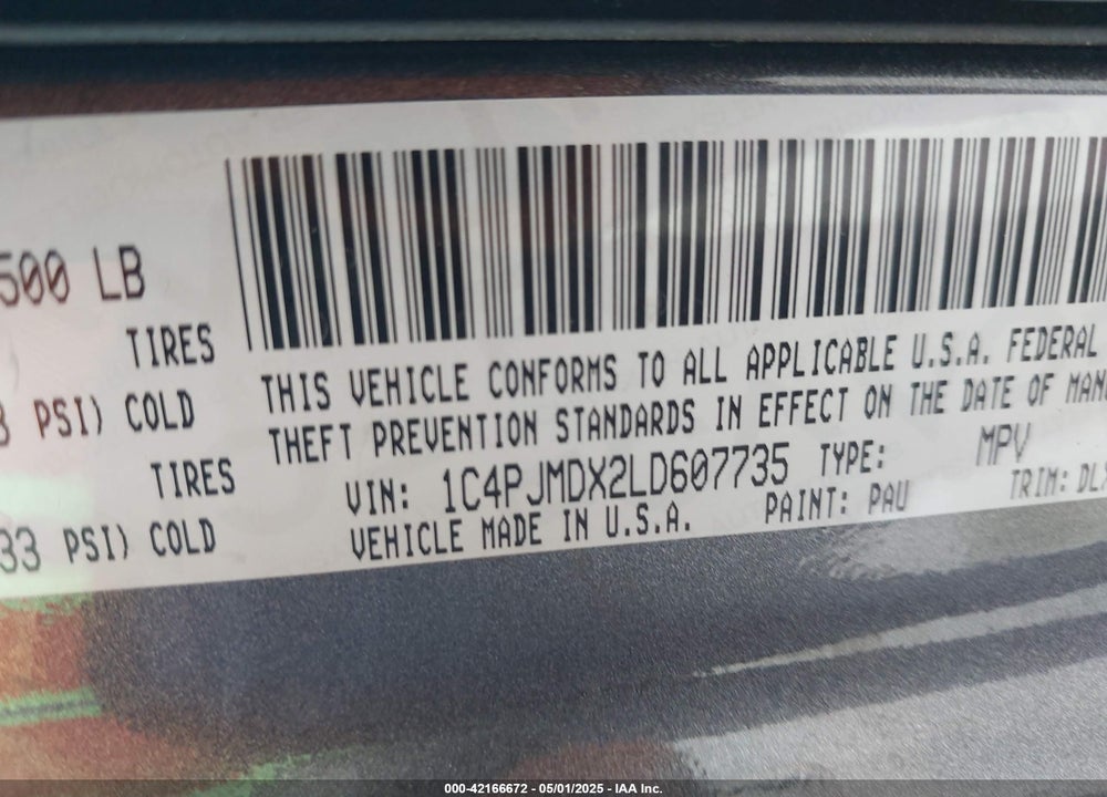 2020 JEEP CHEROKEE VIN: 1C4PJMDX2LD607735