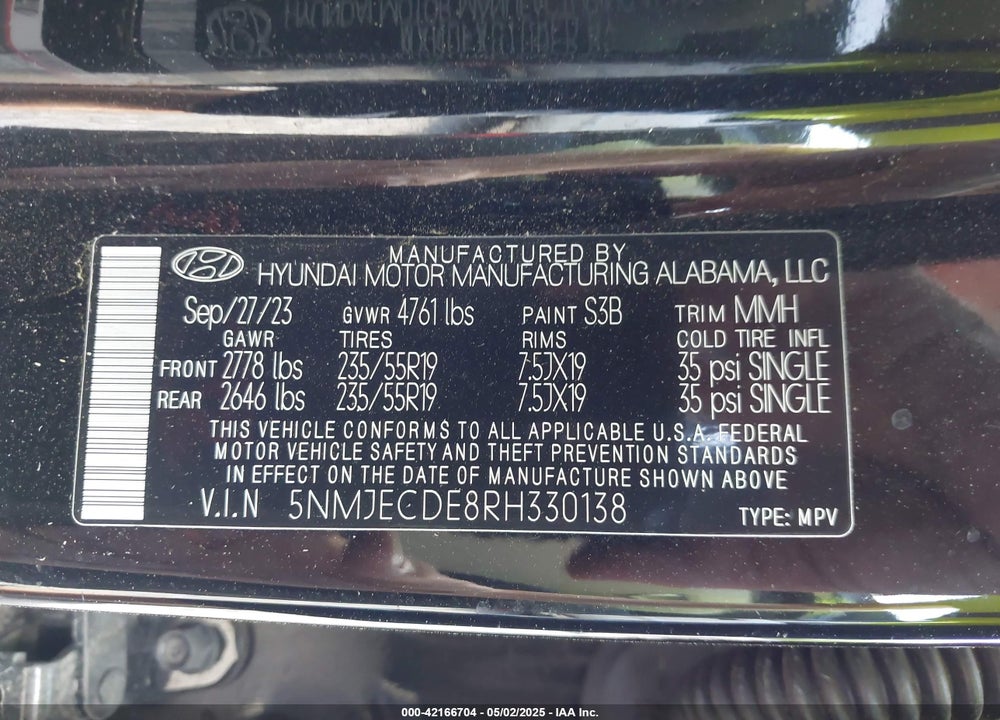 2024 HYUNDAI TUCSON LIMITED VIN: 5NMJECDE8RH330138
