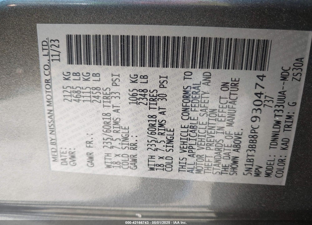2023 NISSAN ROGUE VIN: 5N1BT3BB8PC930474