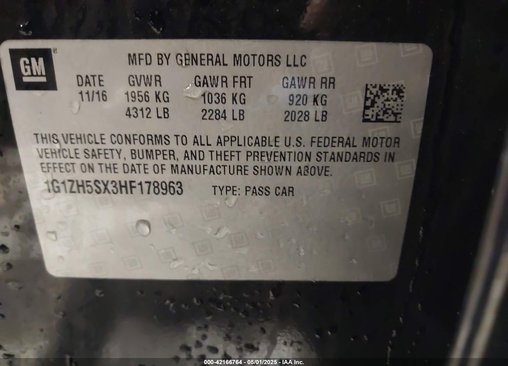 2017 CHEVROLET MALIBU VIN: 1G1ZH5SX3HF178963