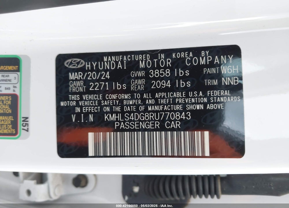 2024 HYUNDAI ELANTRA VIN: KMHLS4DG8RU770843