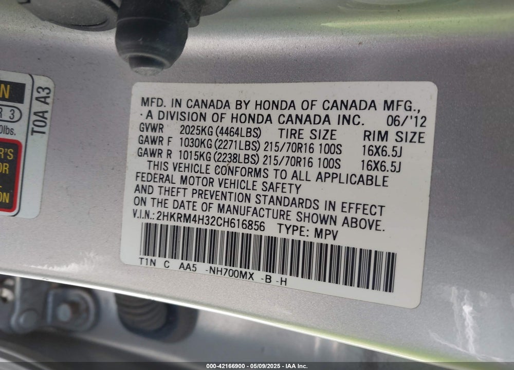 2012 HONDA CR-V LX VIN: 2HKRM4H32CH616856