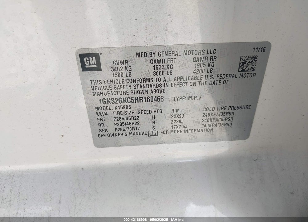 2017 GMC YUKON XL SLT VIN: 1GKS2GKC5HR160468