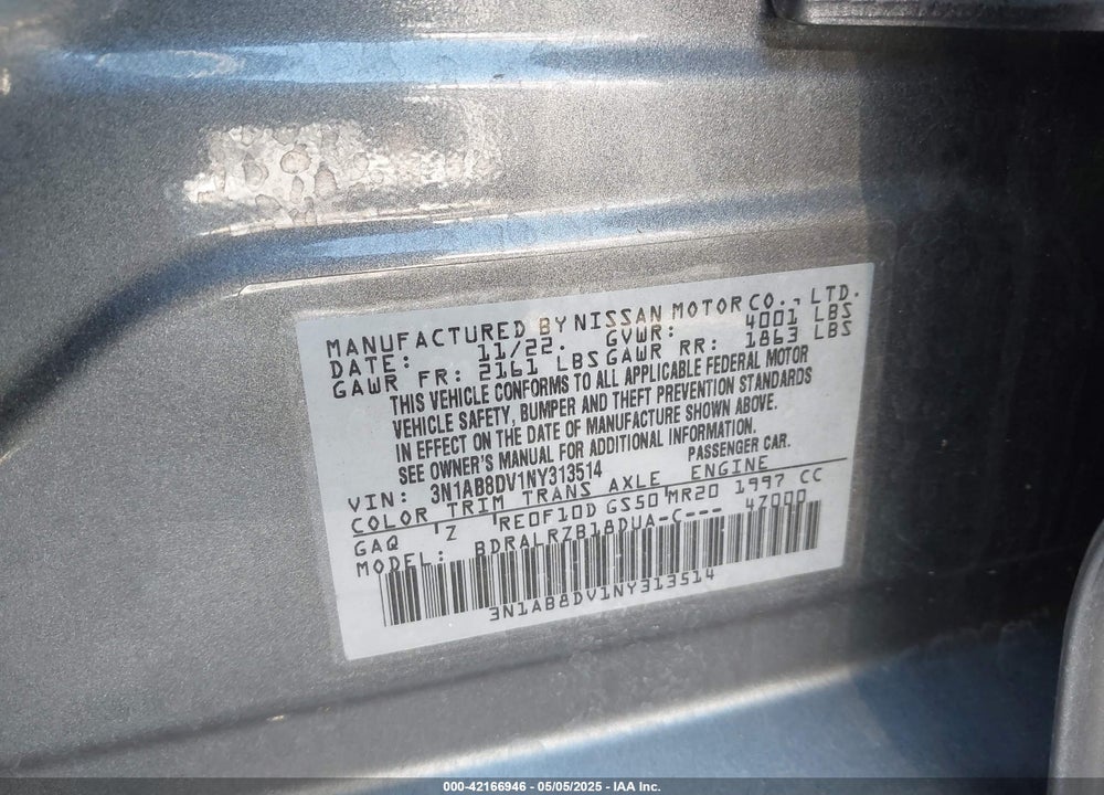 2022 NISSAN SENTRA SR XTRONIC CVT VIN: 3N1AB8DV1NY313514