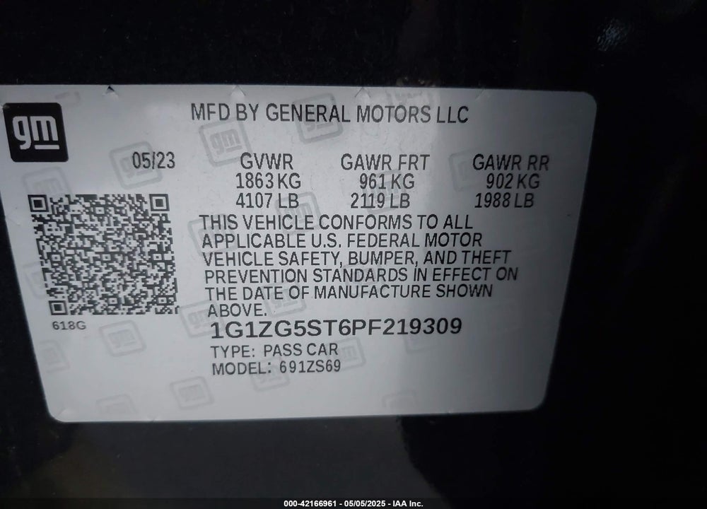 2023 CHEVROLET MALIBU VIN: 1G1ZG5ST6PF219309