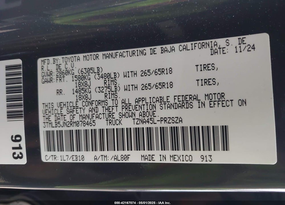 2024 TOYOTA TACOMA VIN: 3TMLB5JN2RM078465