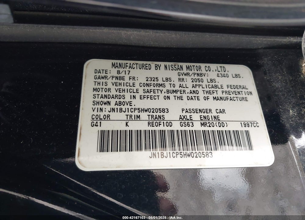 2017 NISSAN ROGUE SPORT VIN: JN1BJ1CP5HW020583