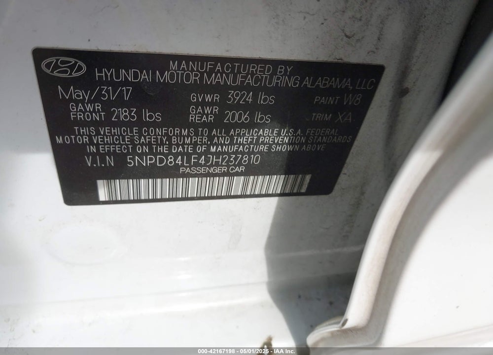 2018 HYUNDAI ELANTRA VIN: 5NPD84LF4JH237810