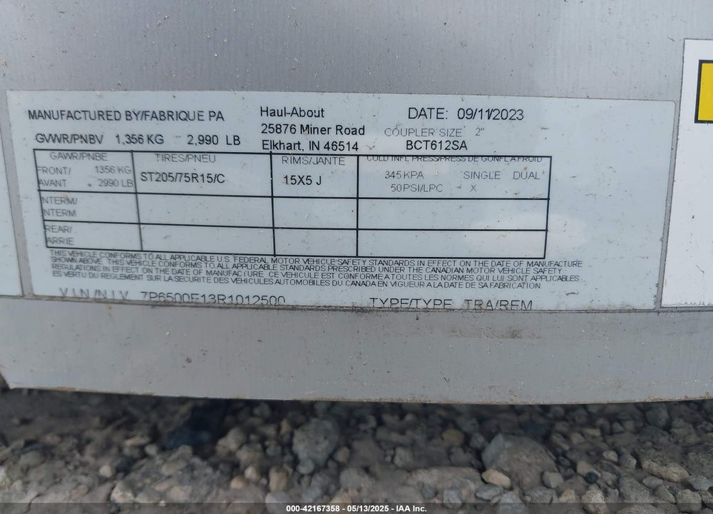 2024 HAUL-ABOUT 10' CARGO TRAILER VIN: 7P6500E13R1012500