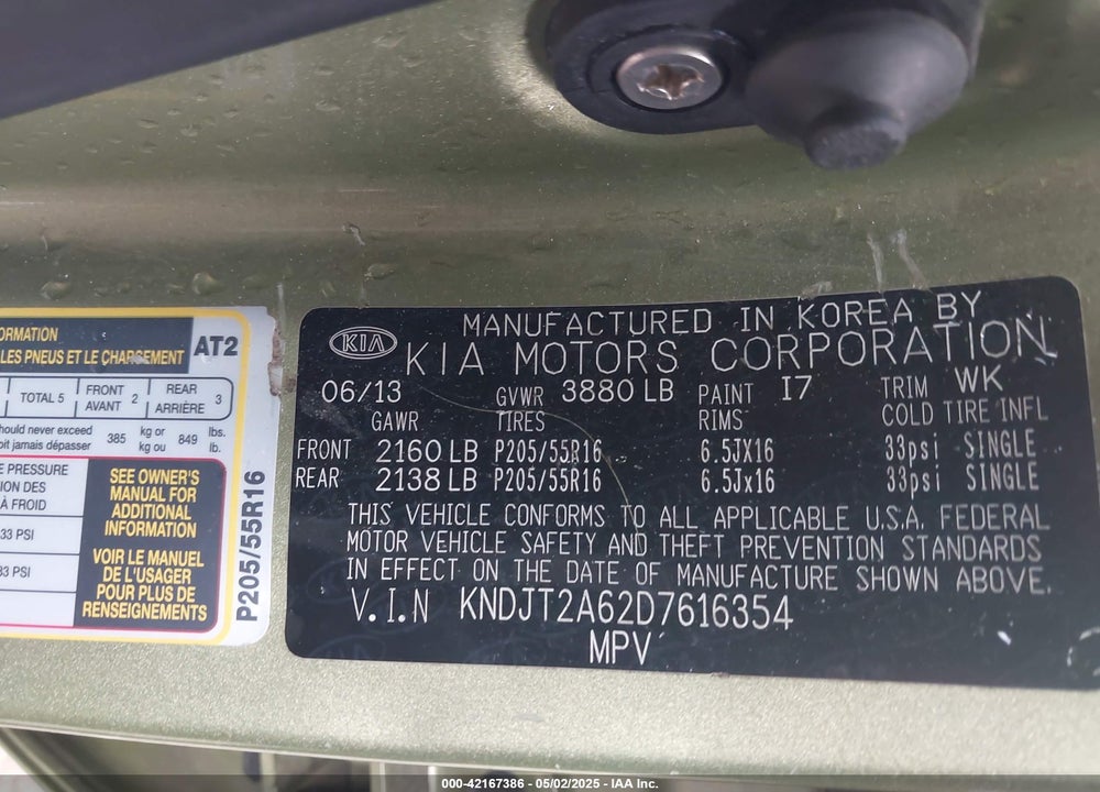 2013 KIA SOUL VIN: KNDJT2A62D7616354