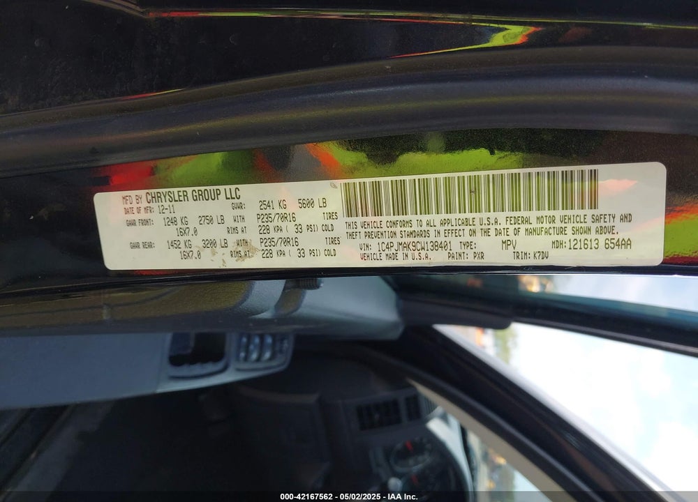 2012 JEEP LIBERTY VIN: 1C4PJMAK9CW138401