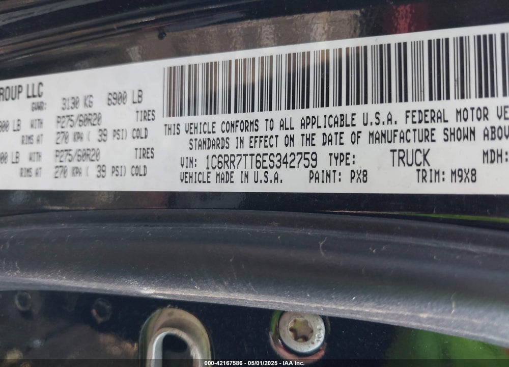 2014 RAM 1500 VIN: 1C6RR7TT6ES342759