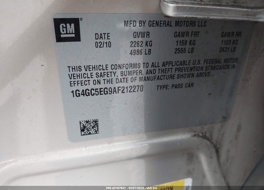 2010 BUICK LACROSSE CXL VIN: 1G4GC5EG9AF212270