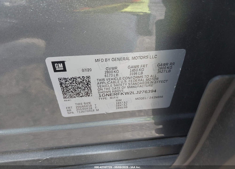 2020 CHEVROLET TRAVERSE FWD LS VIN: 1GNERFKW2LJ276394