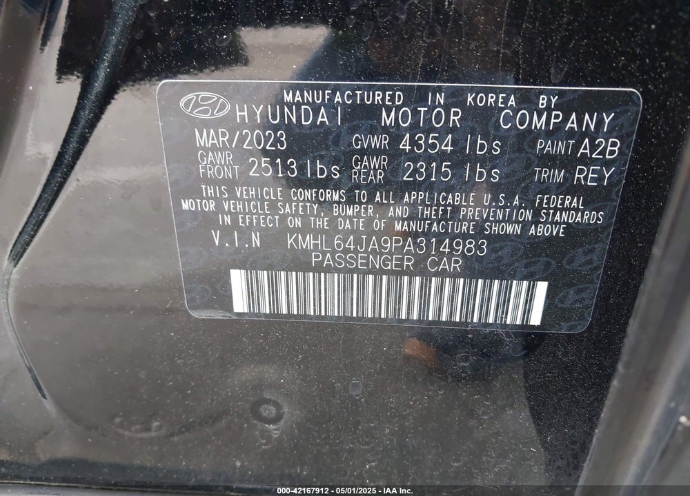 2023 HYUNDAI SONATA VIN: KMHL64JA9PA314983