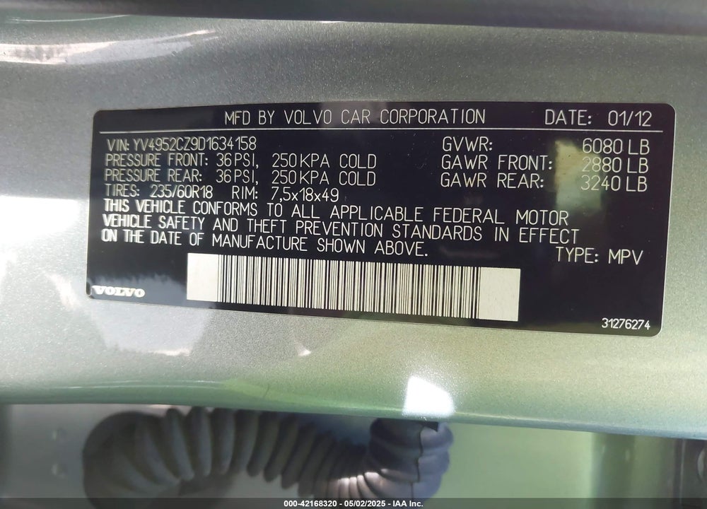 2013 VOLVO XC90 3.2 PLATINUM VIN: YV4952CZ9D1634158