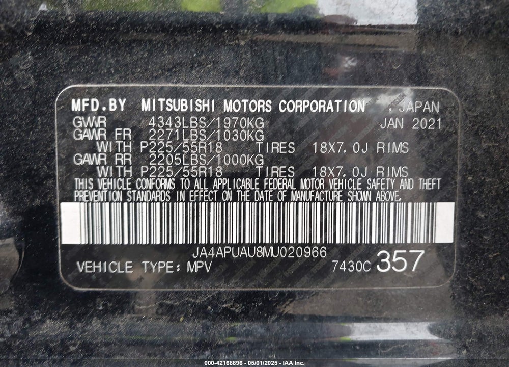 2021 MITSUBISHI OUTLANDER SPORT VIN: JA4APUAU8MU020966