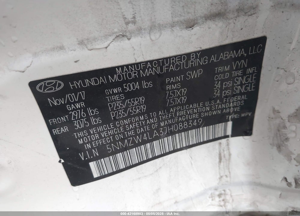 2018 HYUNDAI SANTA FE SPORT VIN: 5NMZW4LA3JH088349