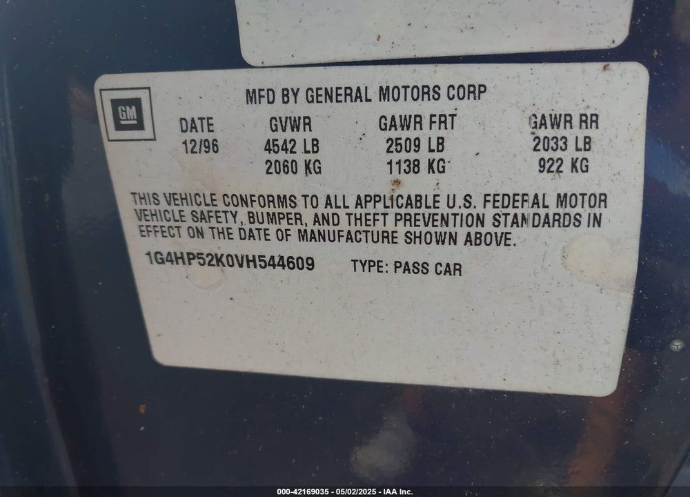 1997 BUICK LESABRE CUSTOM VIN: 1G4HP52K0VH544609