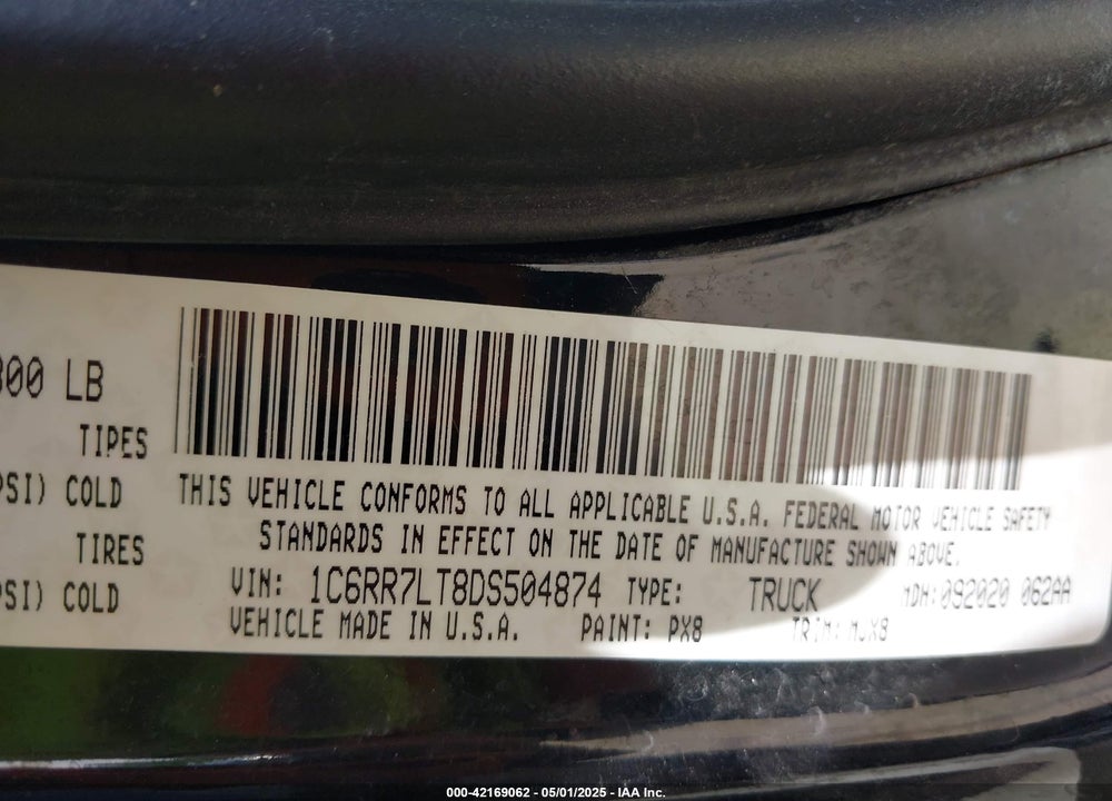 2013 RAM 1500 BIG HORN VIN: 1C6RR7LT8DS504874