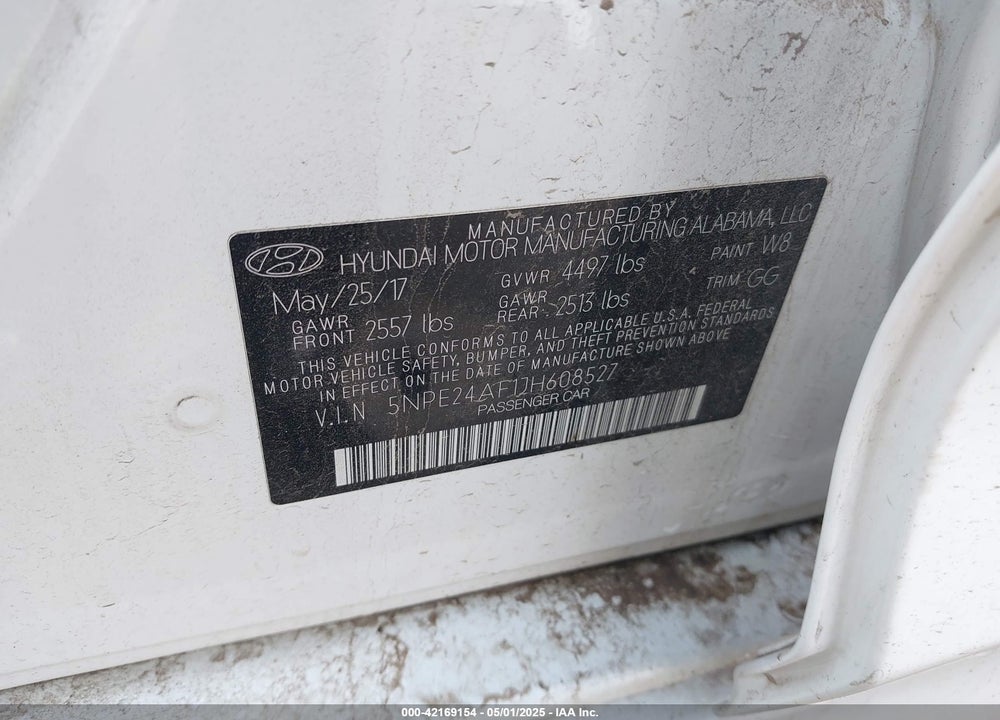2018 HYUNDAI SONATA VIN: 5NPE24AF1JH608527
