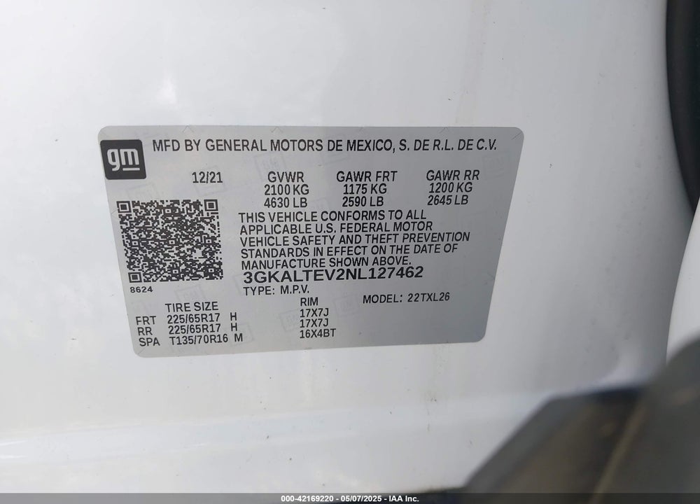 2022 GMC TERRAIN VIN: 3GKALTEV2NL127462