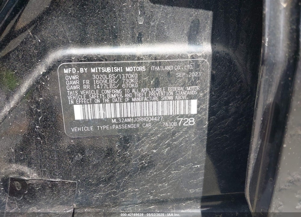 2024 MITSUBISHI MIRAGE BLACK EDITION VIN: ML32AWHJ0RH004427