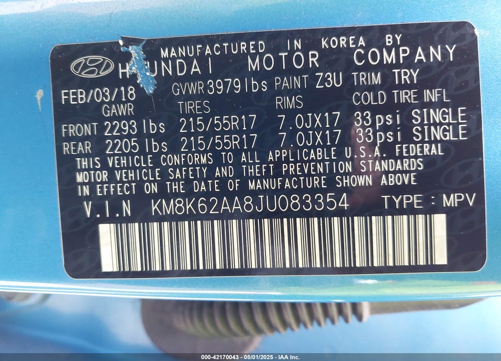 2018 HYUNDAI KONA SEL VIN: KM8K62AA8JU083354