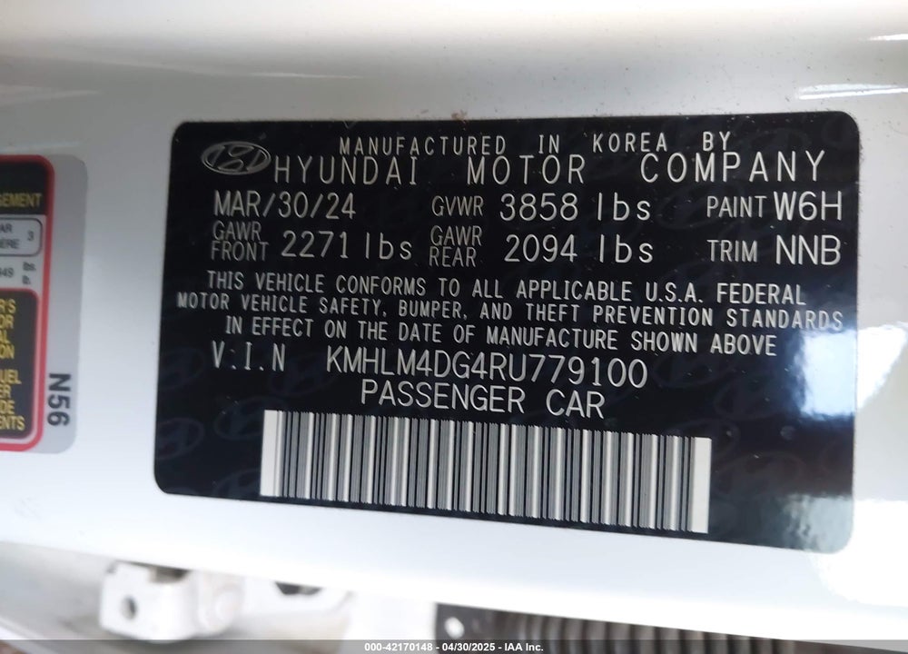 2024 HYUNDAI ELANTRA VIN: KMHLM4DG4RU779100