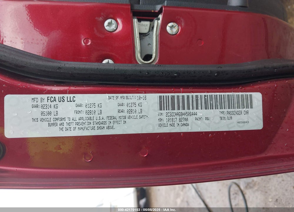 2017 CHRYSLER 300 VIN: 2C3CCAAG9HH506444